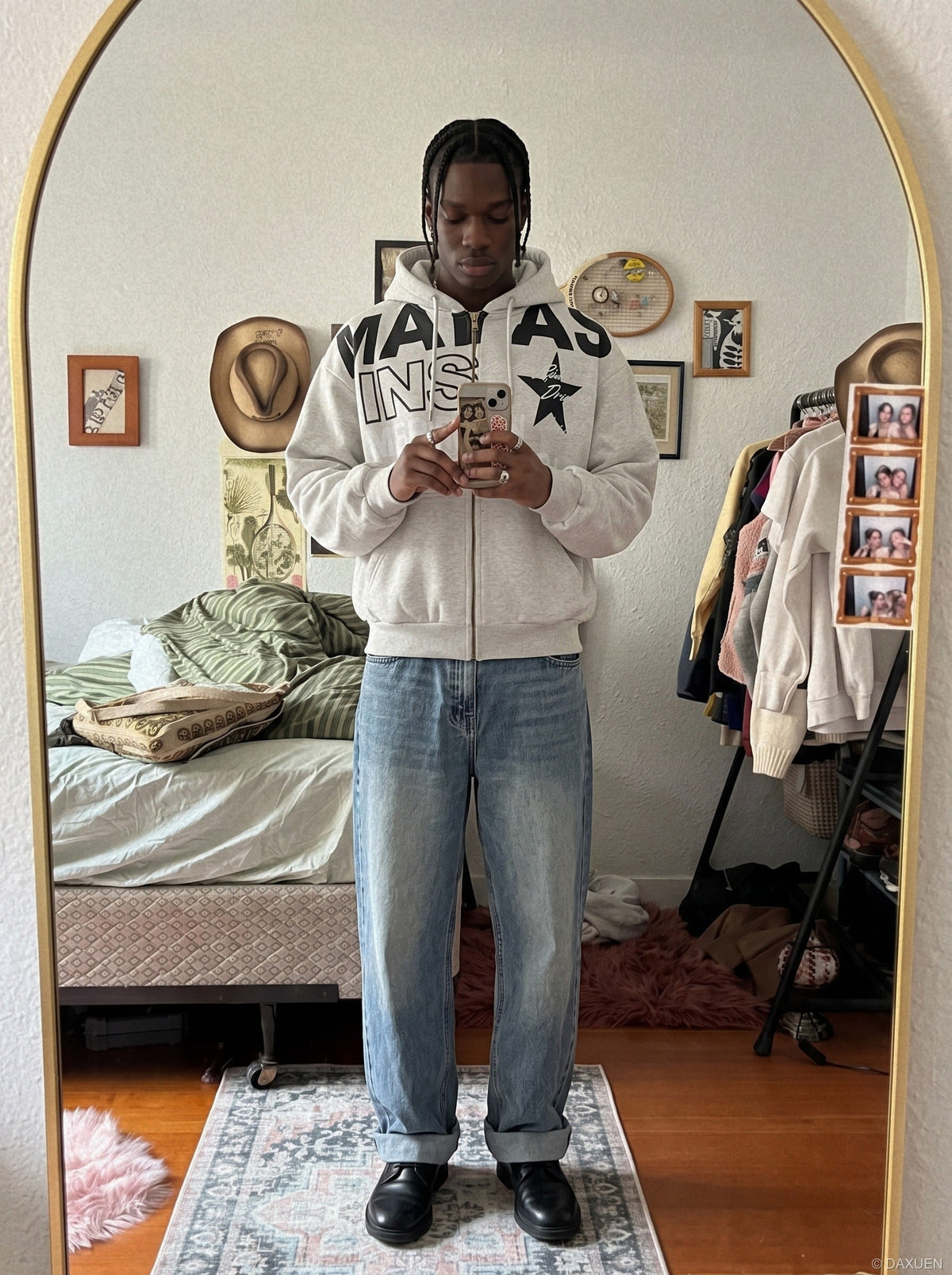 Bold Multi-Line Graphic Zip-Up Hoodie