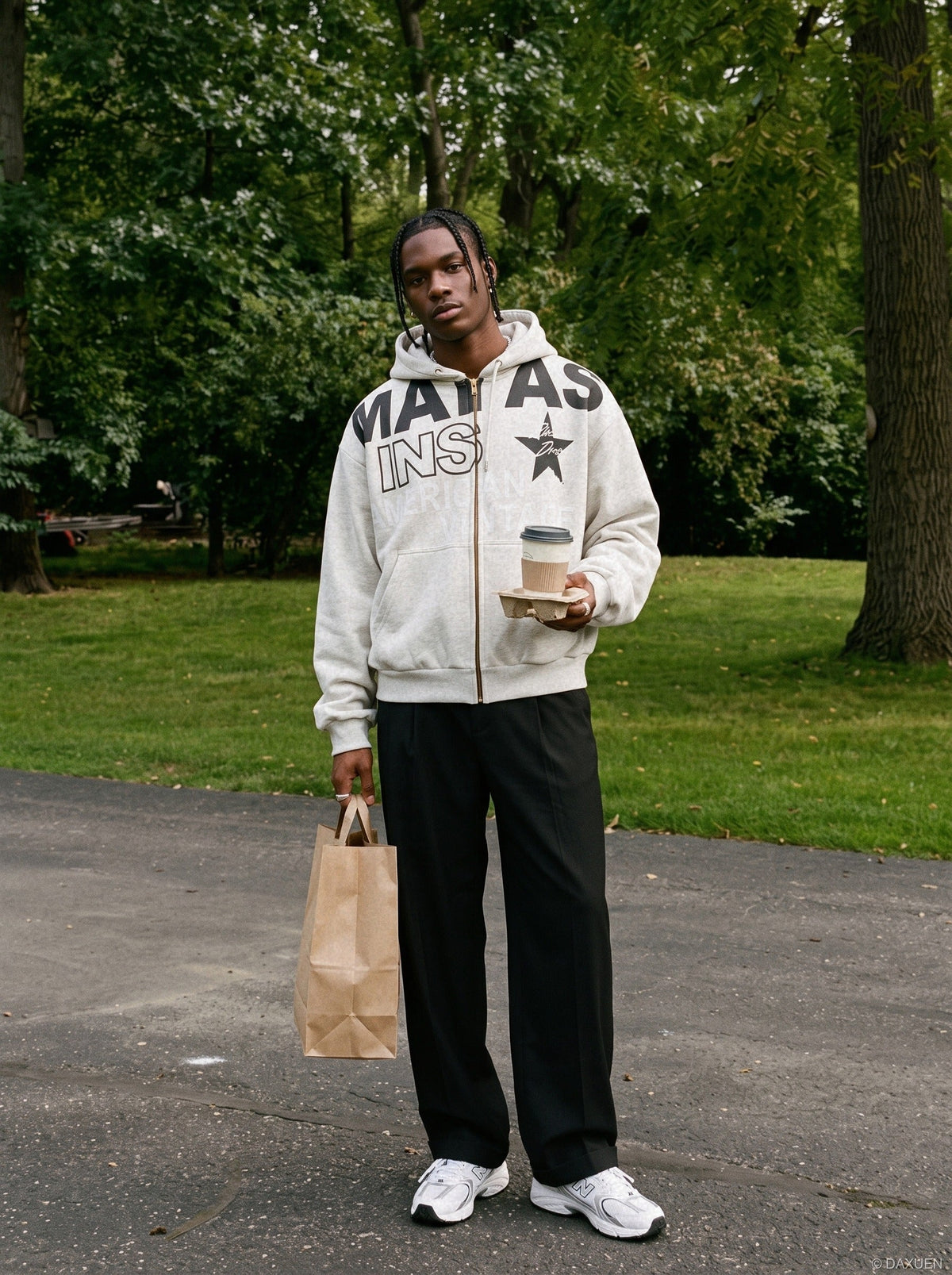 Bold Multi-Line Graphic Zip-Up Hoodie