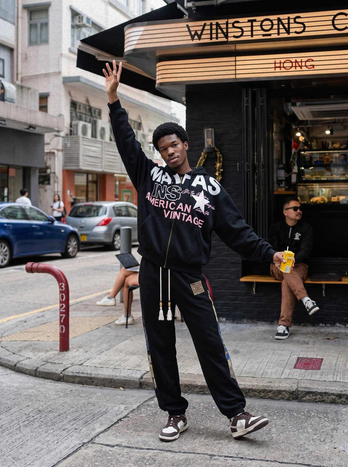 Bold Multi-Line Graphic Zip-Up Hoodie