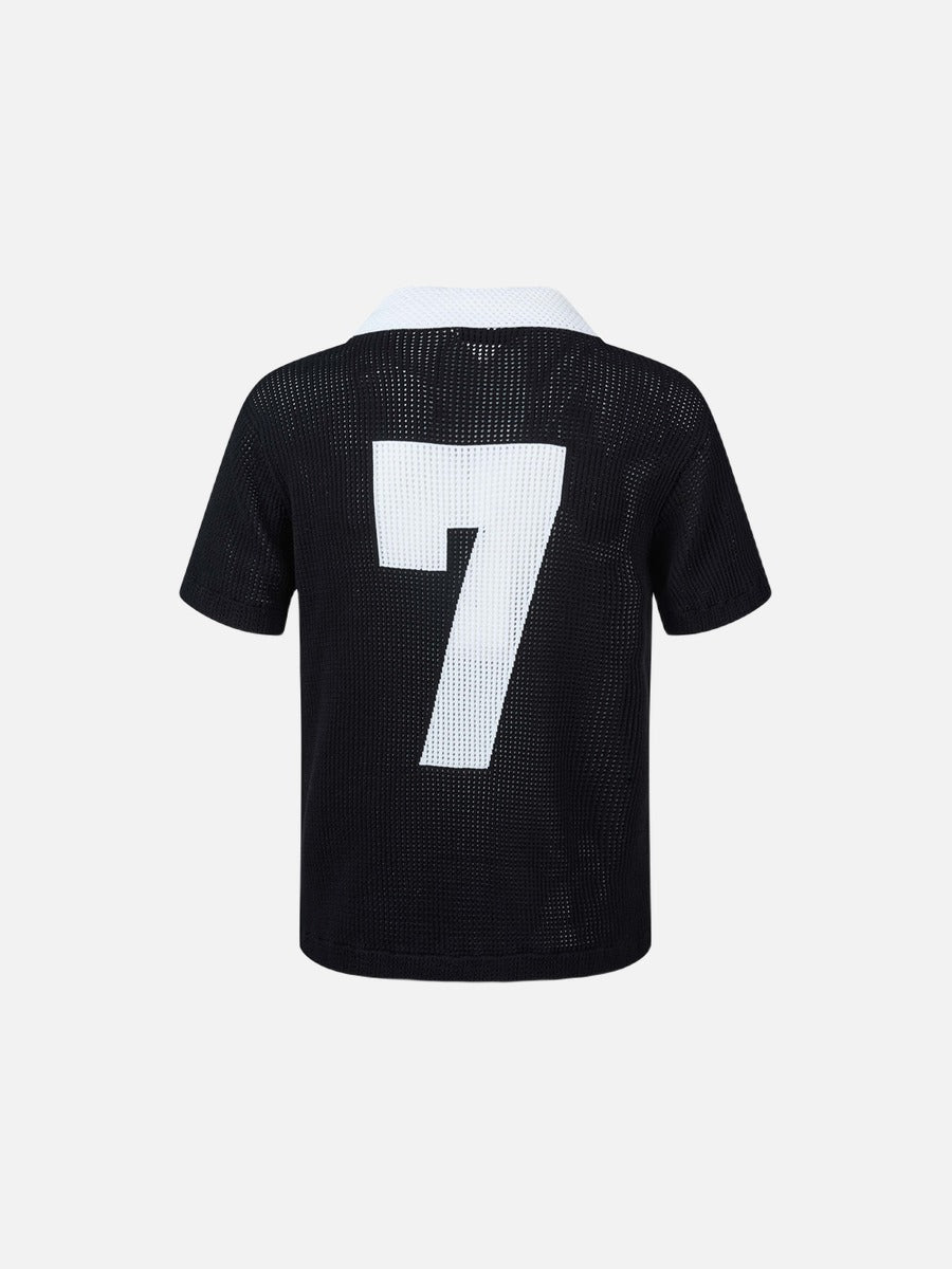 Bold Perforated '7' Black Knit Polo