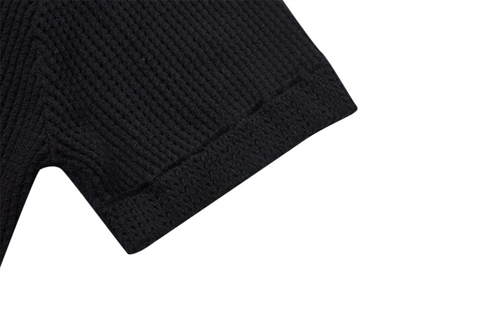 Bold Perforated '7' Black Knit Polo