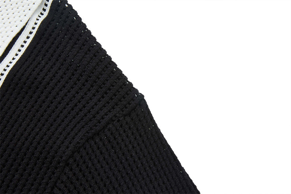 Bold Perforated '7' Black Knit Polo