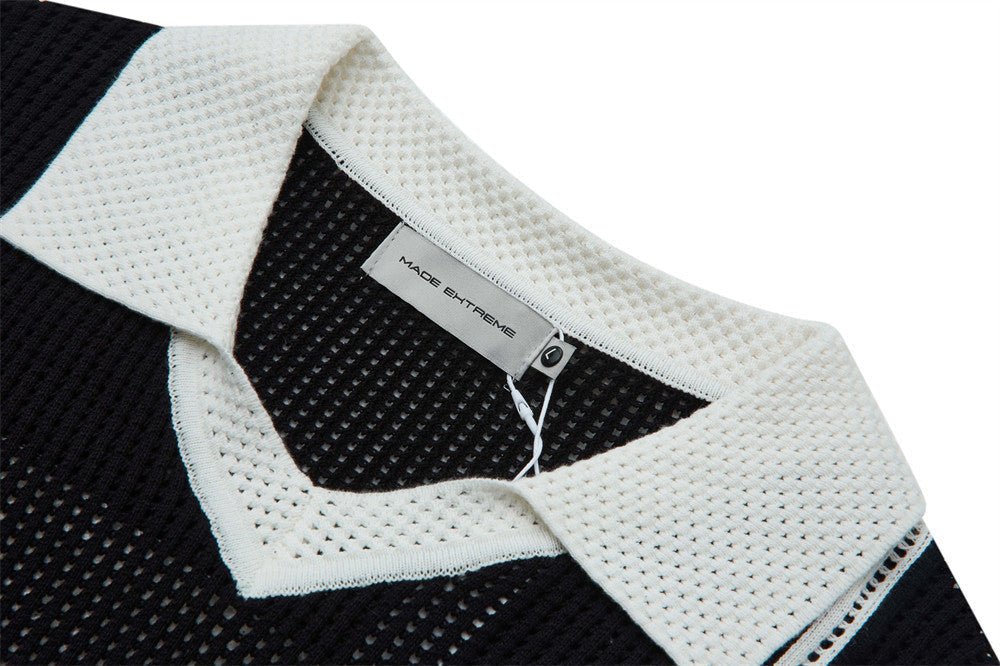 Bold Perforated '7' Black Knit Polo