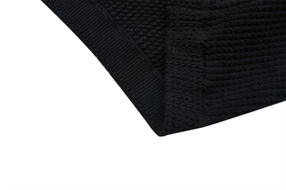 Bold Perforated '7' Black Knit Polo