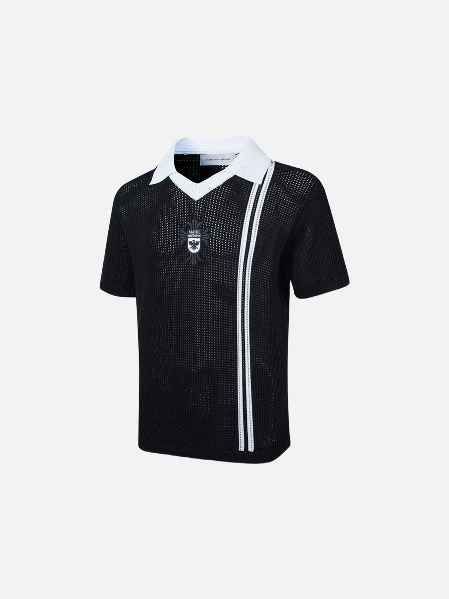 Bold Perforated '7' Black Knit Polo