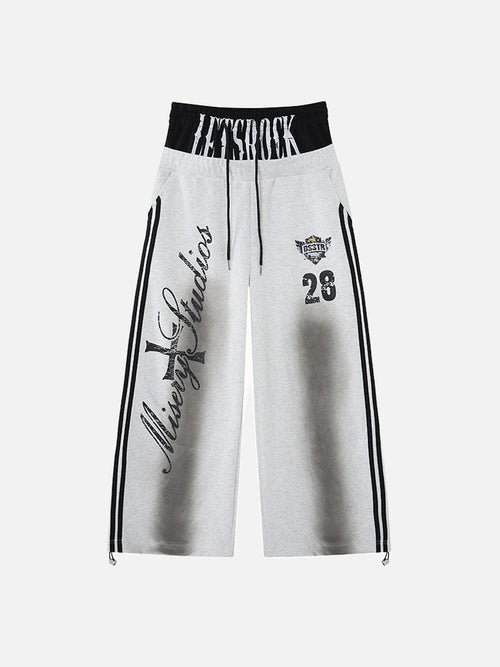 Pantalones de chándal de pierna ancha con gráfico de letra cursiva en negrita - Gris / M