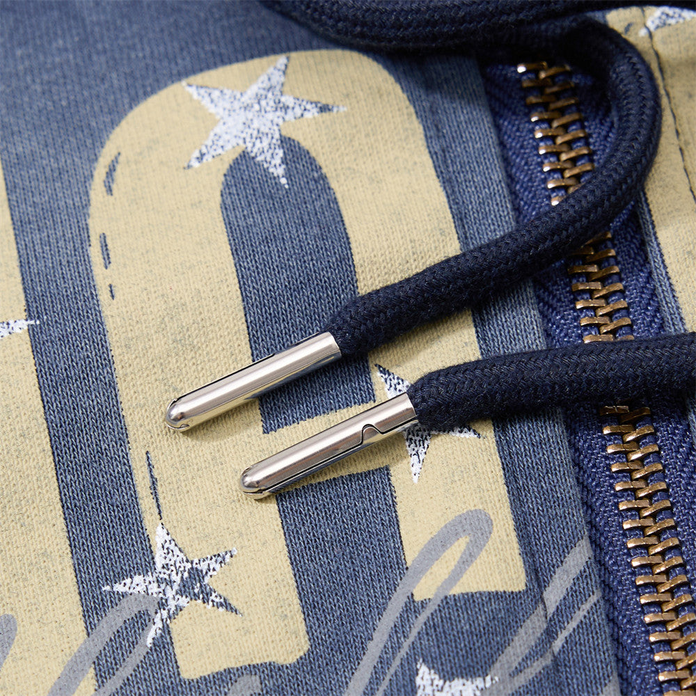 Bold Star-Graphic Full-Zip Hoodie