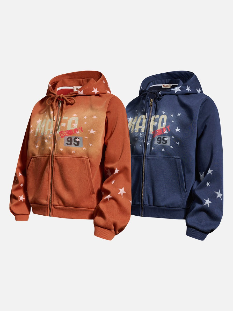 Bold Star-Graphic Full-Zip Hoodie