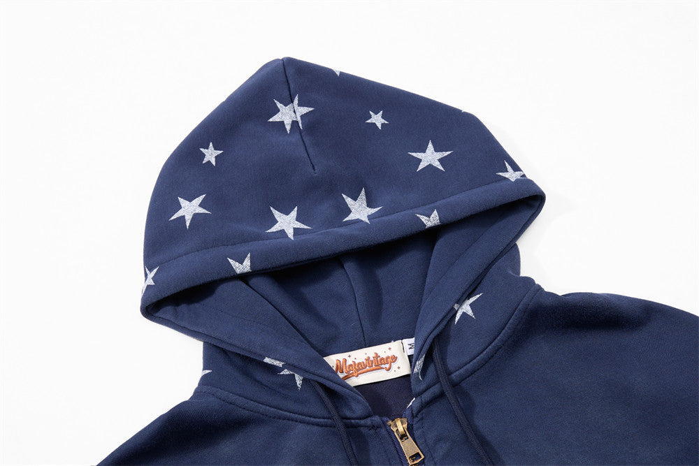 Bold Star-Graphic Full-Zip Hoodie