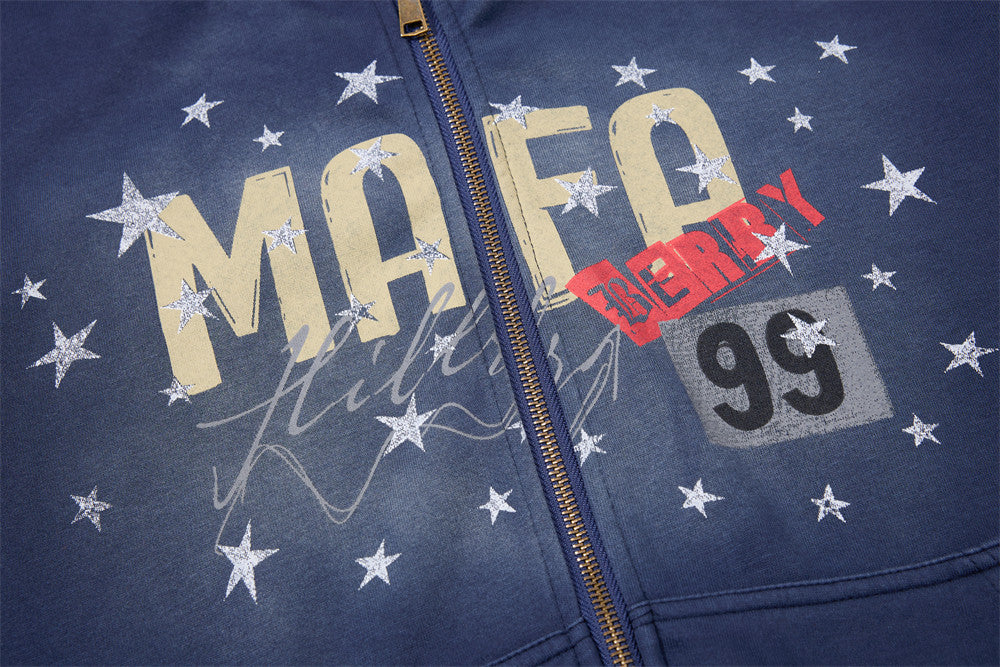 Bold Star-Graphic Full-Zip Hoodie