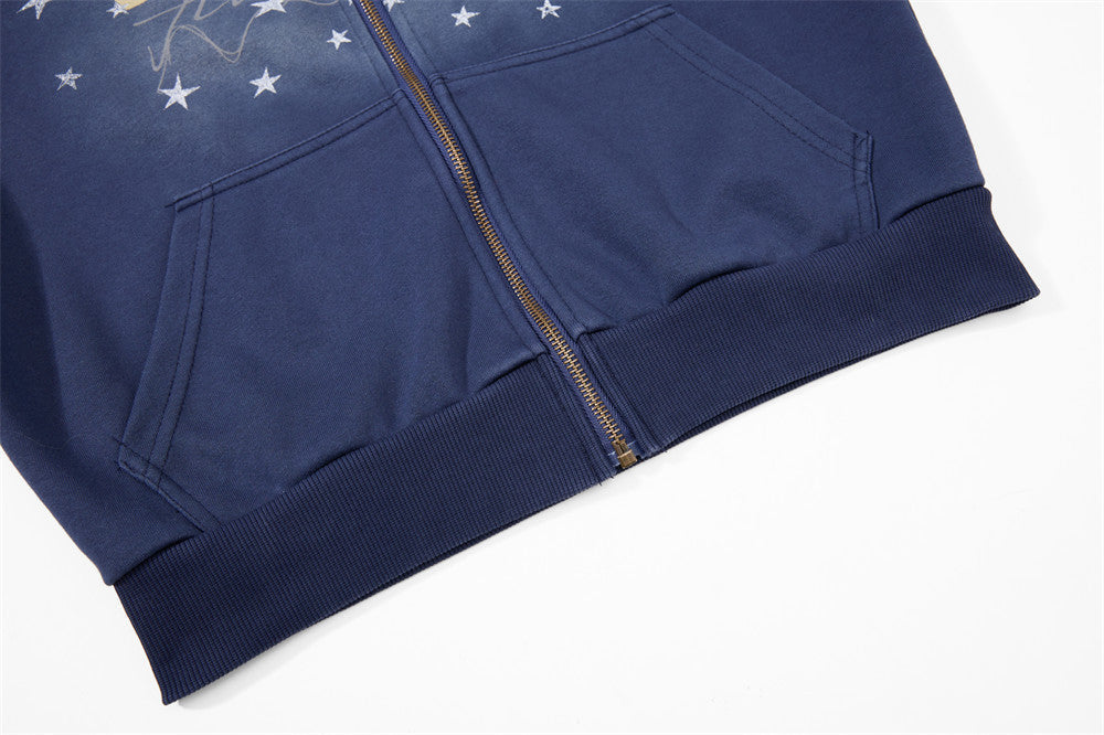 Bold Star-Graphic Full-Zip Hoodie