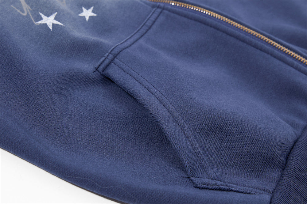 Bold Star-Graphic Full-Zip Hoodie