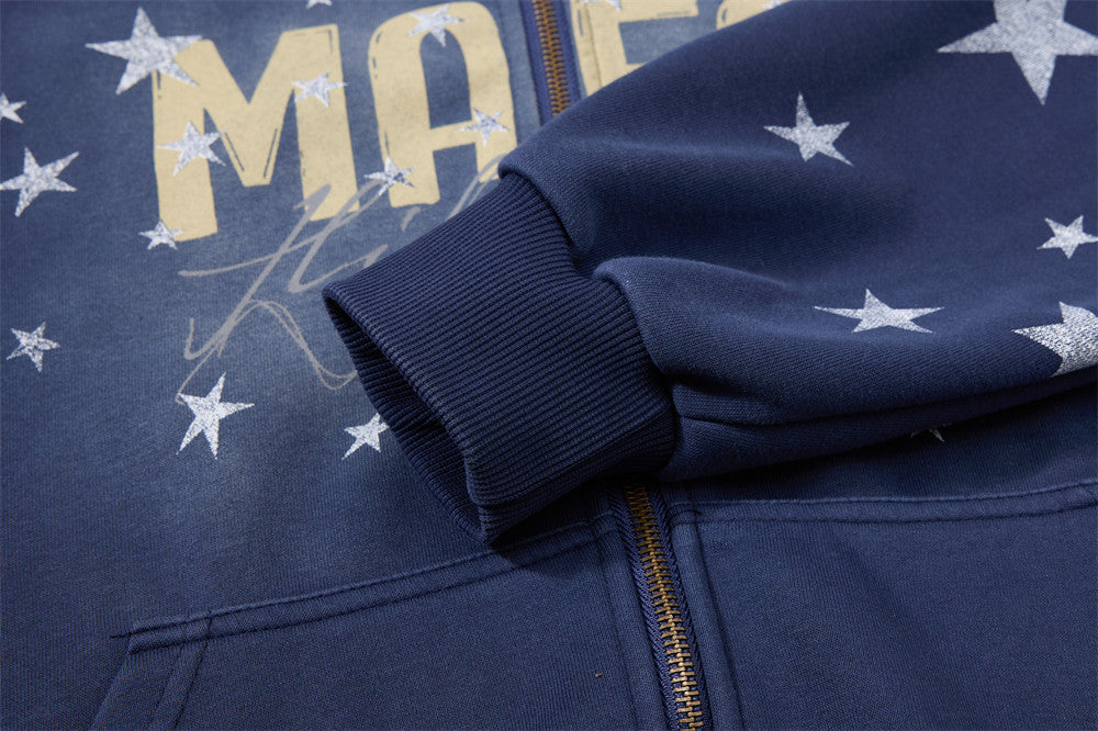 Bold Star-Graphic Full-Zip Hoodie