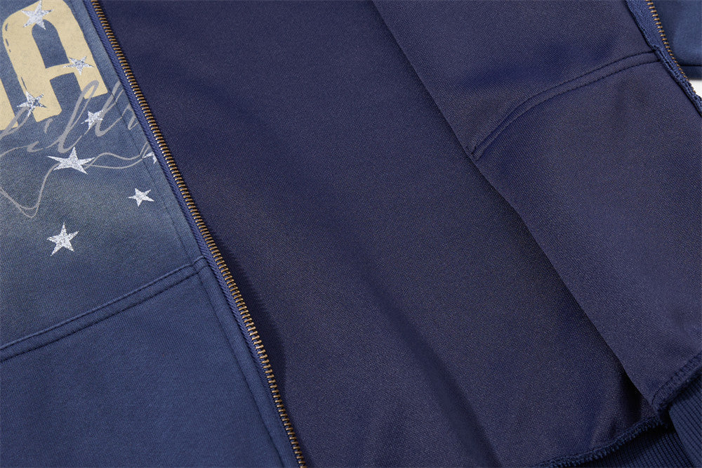 Bold Star-Graphic Full-Zip Hoodie