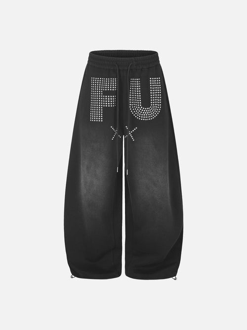 Pantalón de chándal de pernera ancha con llamativo gráfico de letra con tachuelas - Negro / S