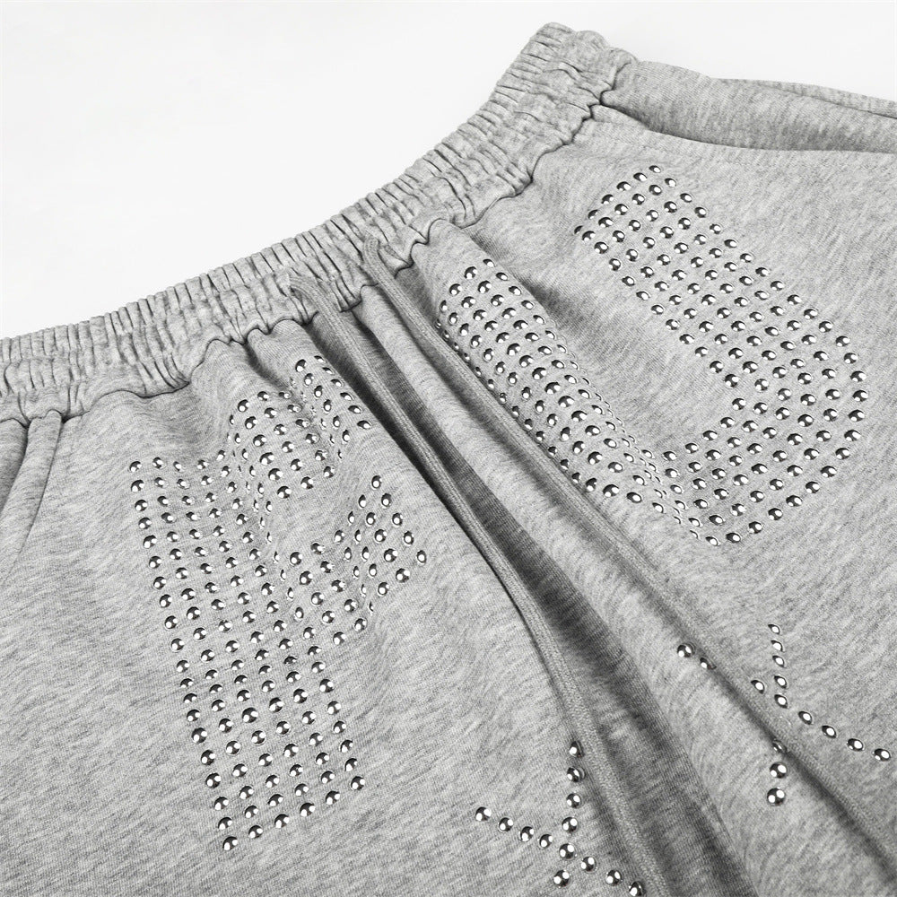 Bold Studded Letter Graphic Wide-Leg Sweatpants
