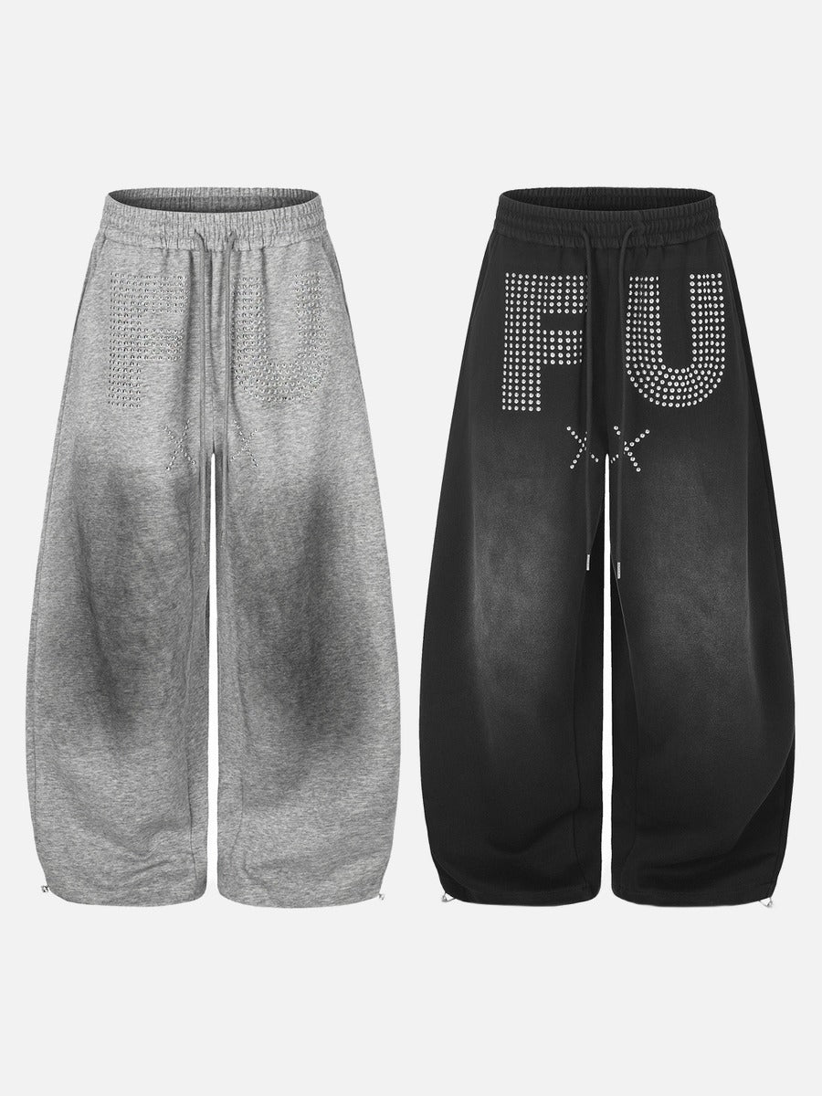 Bold Studded Letter Graphic Wide-Leg Sweatpants
