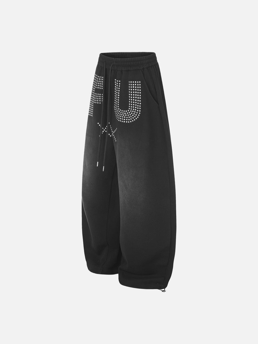 Bold Studded Letter Graphic Wide-Leg Sweatpants