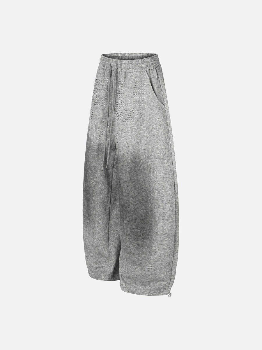 Bold Studded Letter Graphic Wide-Leg Sweatpants