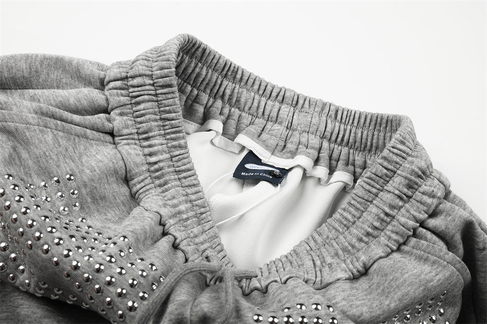 Bold Studded Letter Graphic Wide-Leg Sweatpants