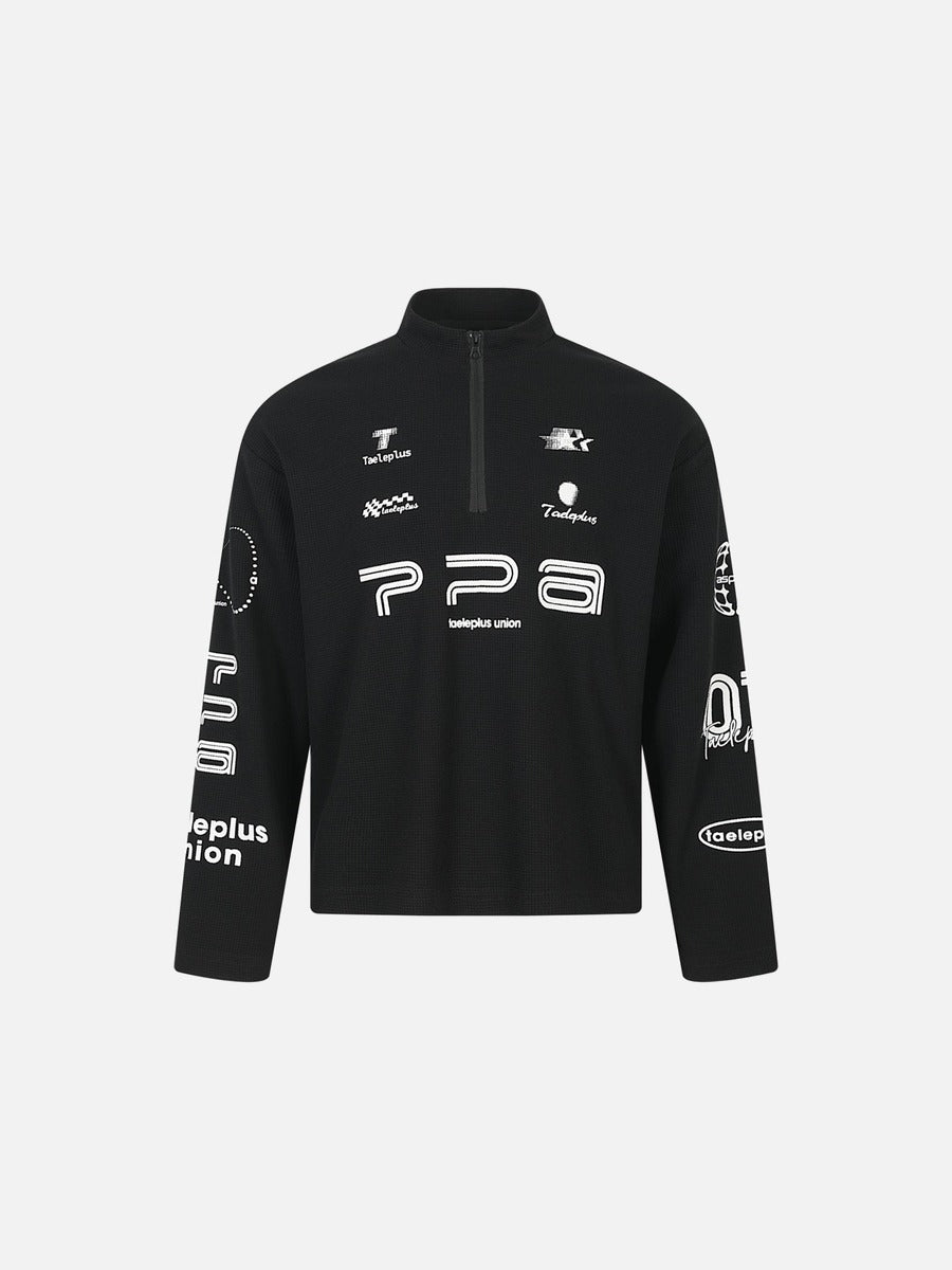 DAXUEN black mock neck pullover with bold wavy graphics