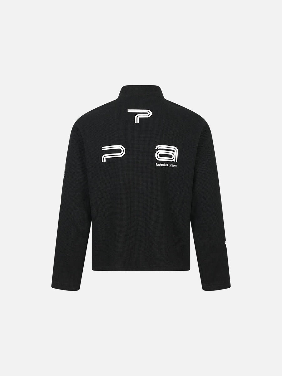 DAXUEN black mock neck pullover with bold wavy graphics
