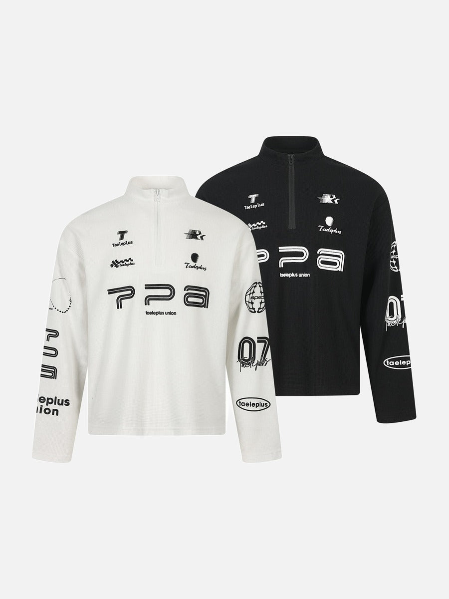 DAXUEN black mock neck pullover with bold wavy graphics