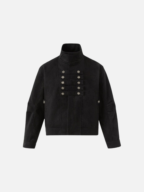 Boxige schwarze Jacke mit silbernen Knöpfen - Schwarz / M