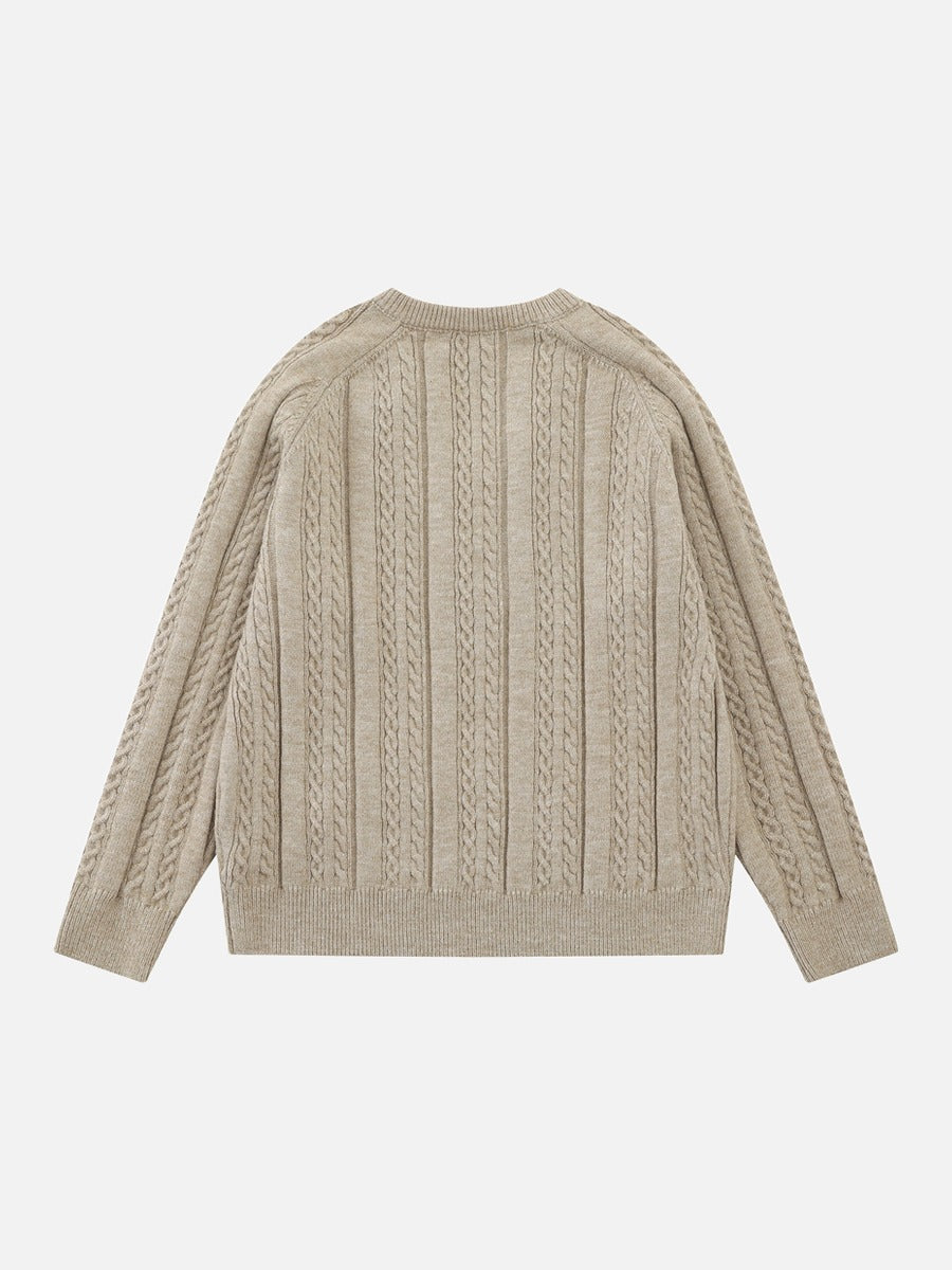 DAXUEN grey cable knit V-neck sweater