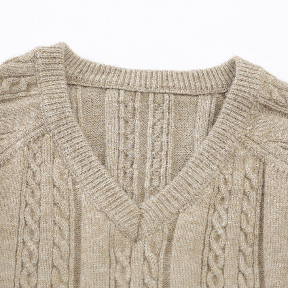 DAXUEN grey cable knit V-neck sweater