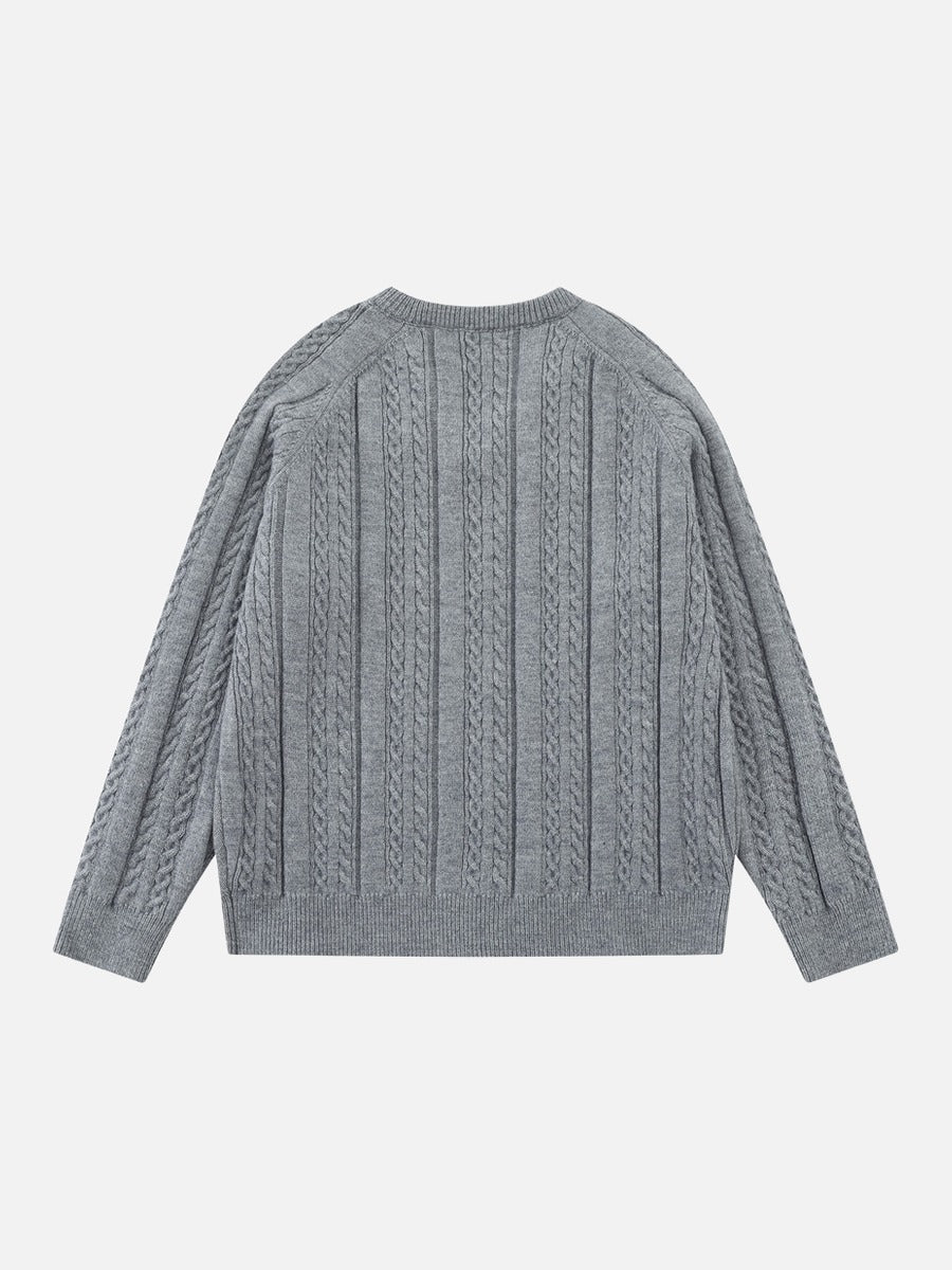 DAXUEN grey cable knit V-neck sweater