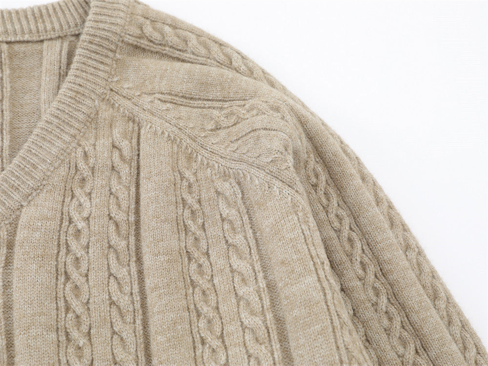DAXUEN grey cable knit V-neck sweater
