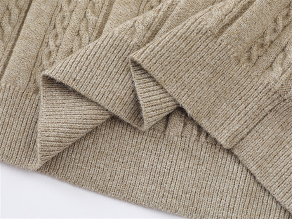 DAXUEN grey cable knit V-neck sweater