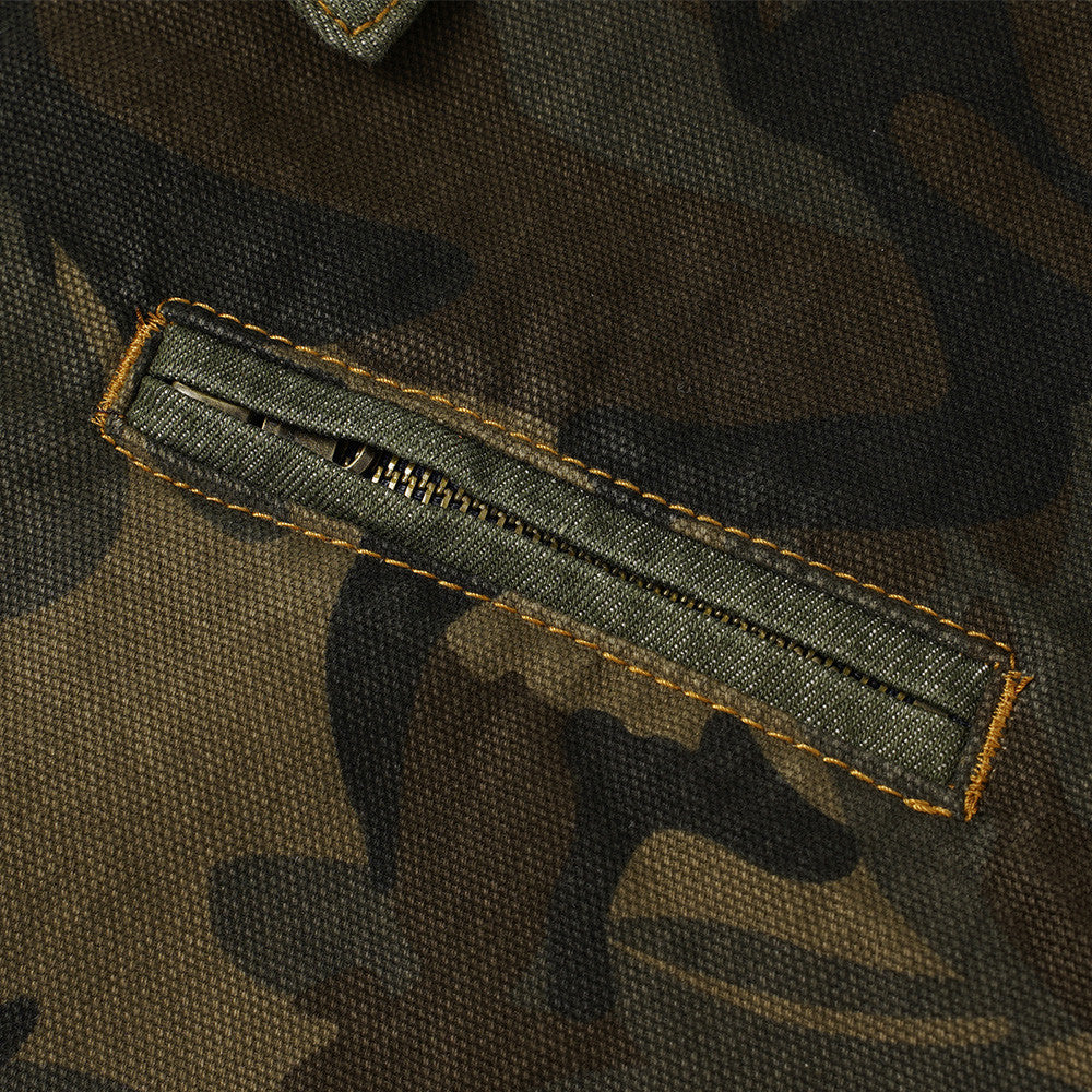 Camouflage Print Long-Sleeve Jacket with Corduroy Accents
