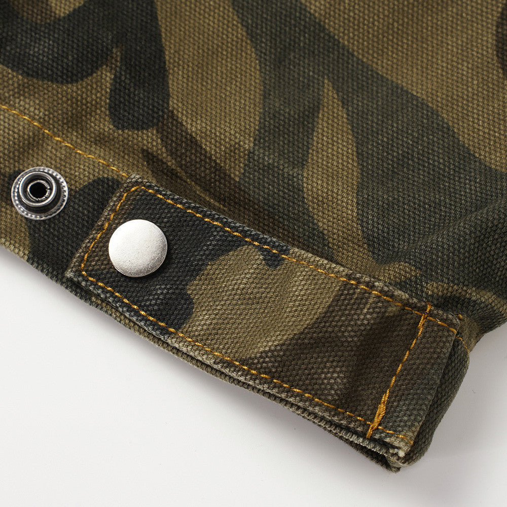 Camouflage Print Long-Sleeve Jacket with Corduroy Accents
