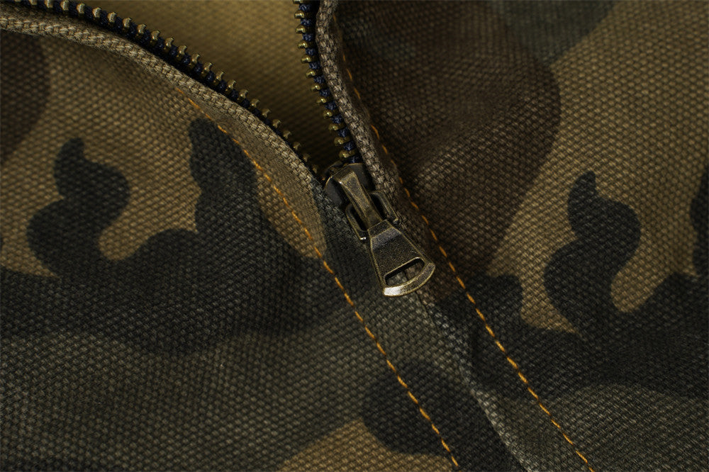 Camouflage Print Long-Sleeve Jacket with Corduroy Accents