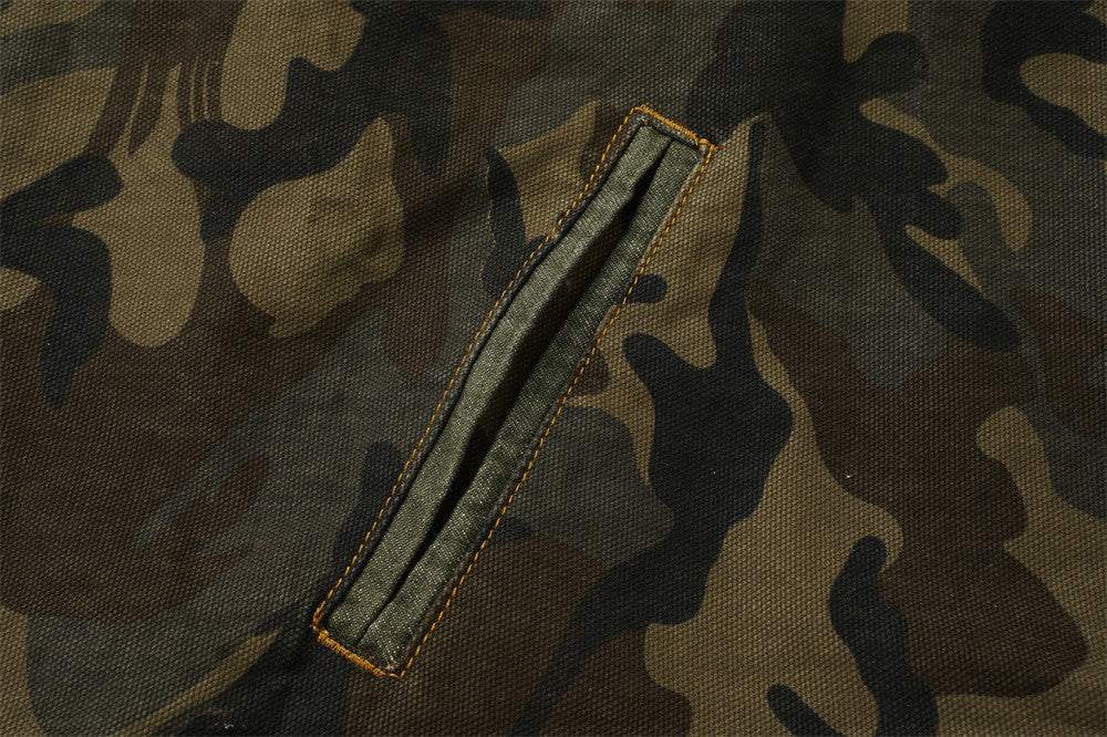 Camouflage Print Long-Sleeve Jacket with Corduroy Accents