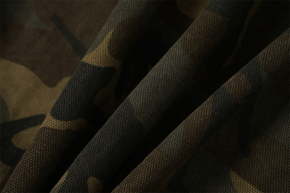 Camouflage Print Long-Sleeve Jacket with Corduroy Accents