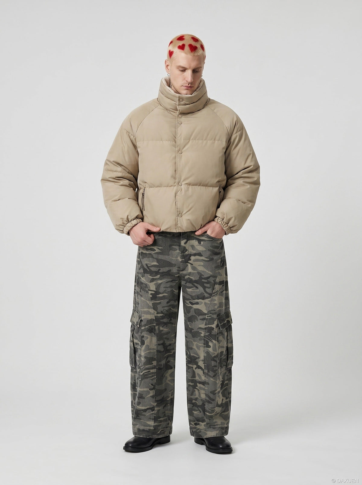 Camouflage Wide-Leg Cargo Jeans