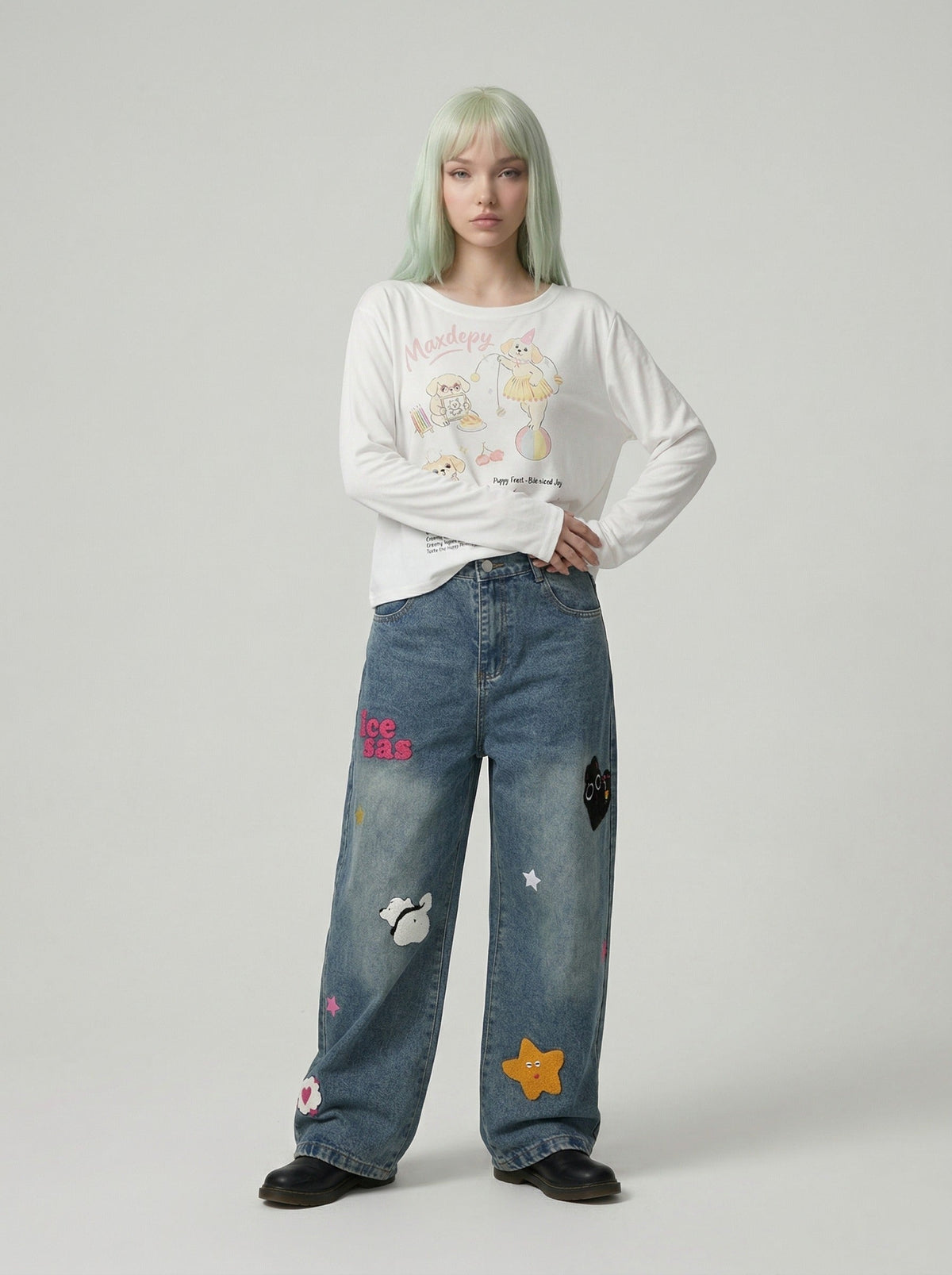 T-shirt à manches longues avec motif chien de dessin animé