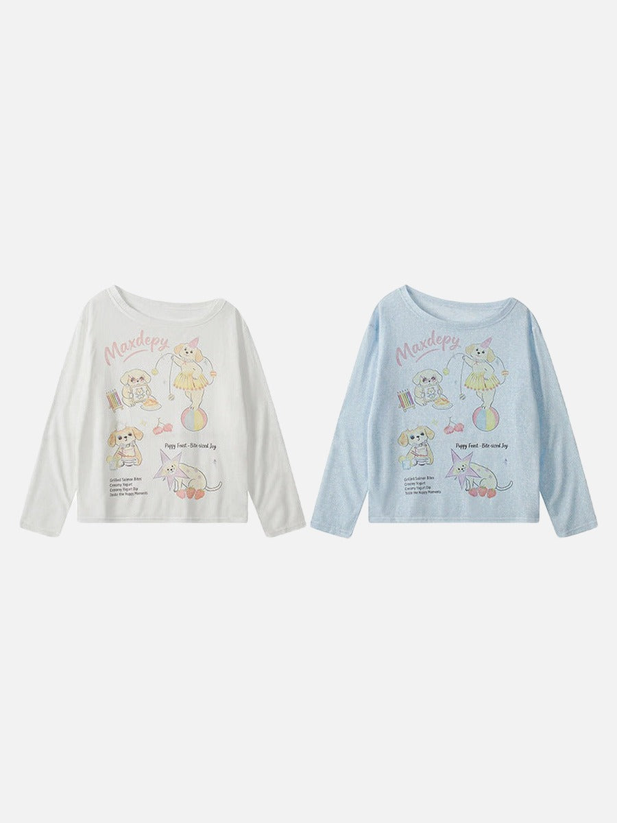 T-shirt à manches longues avec motif chien de dessin animé