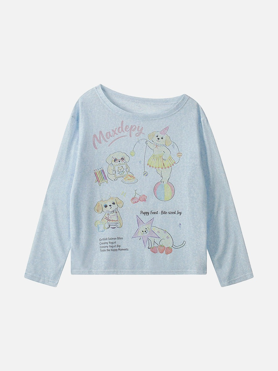 T-shirt à manches longues avec motif chien de dessin animé