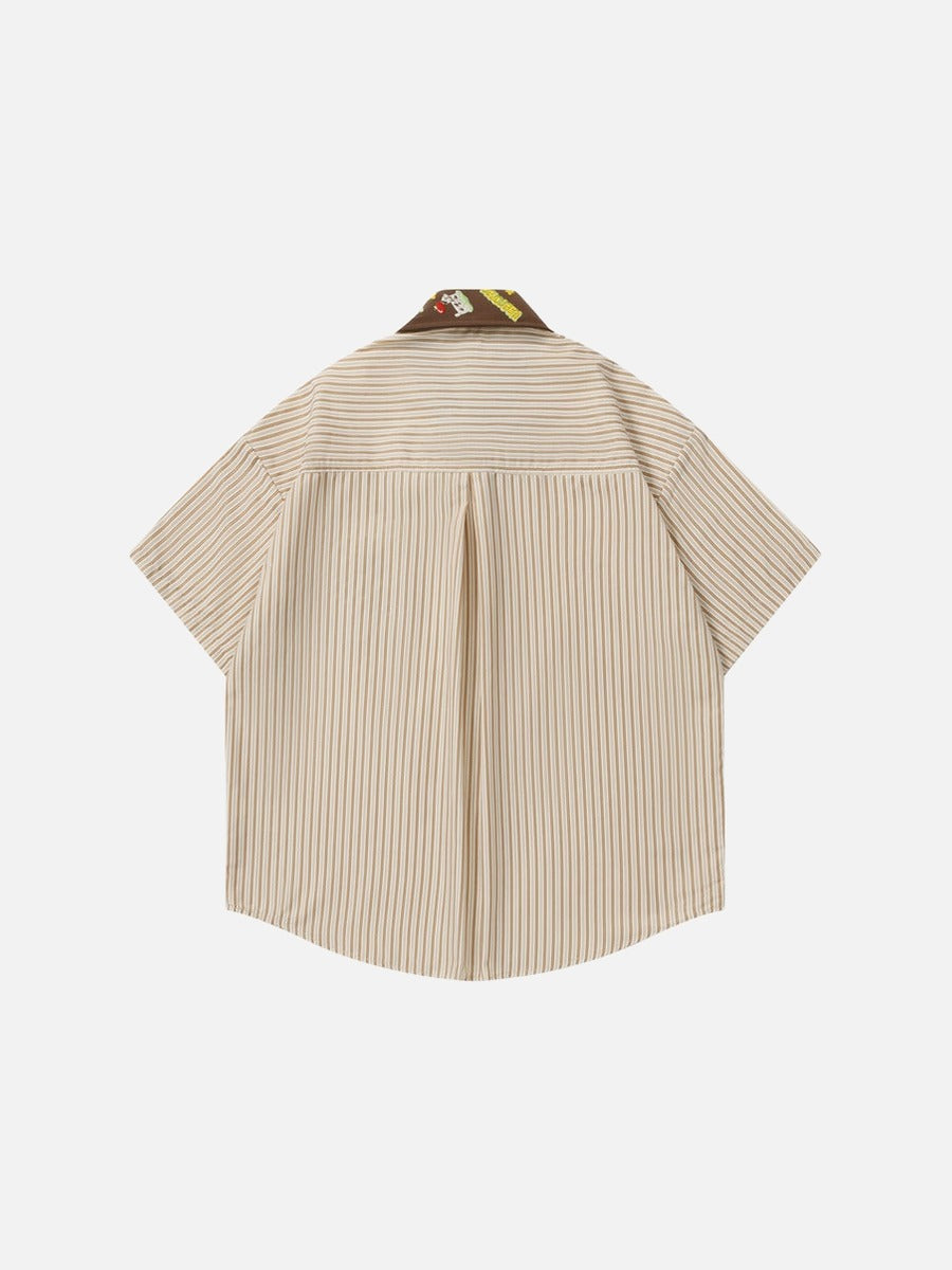 Oversize-Hemd mit Cartoon-Stickerei und Knopfleiste