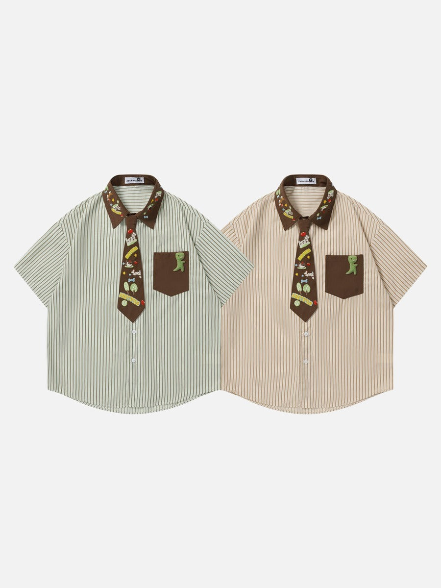 Oversize-Hemd mit Cartoon-Stickerei und Knopfleiste