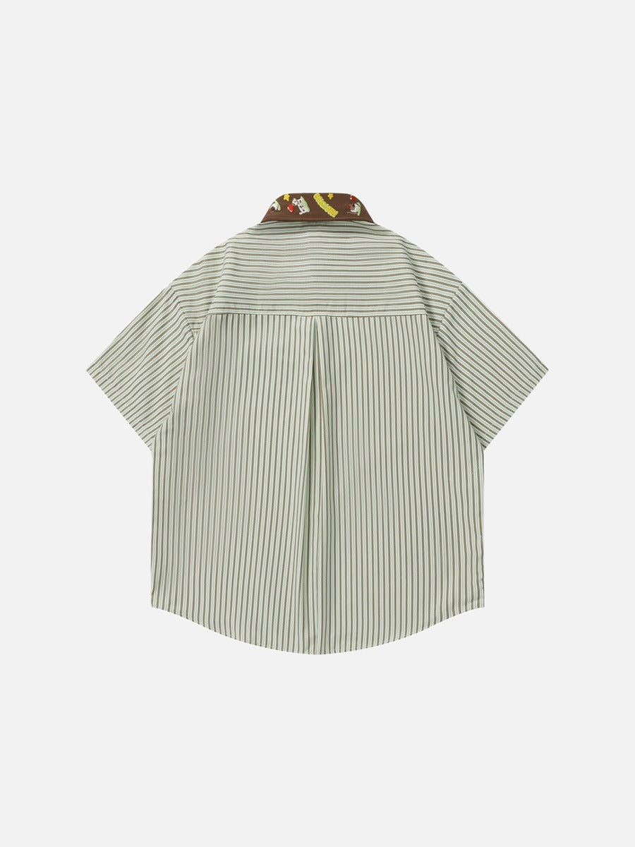 Oversize-Hemd mit Cartoon-Stickerei und Knopfleiste