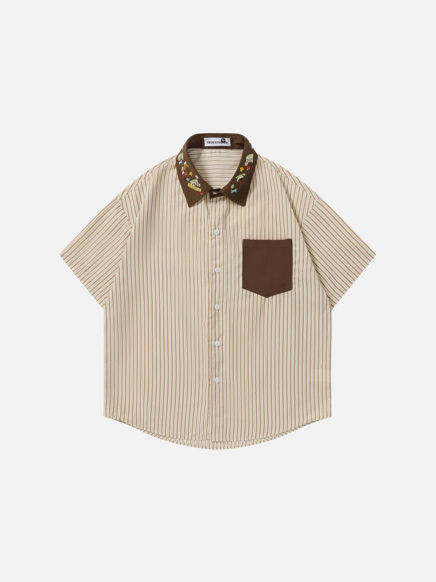 Oversize-Hemd mit Cartoon-Stickerei und Knopfleiste