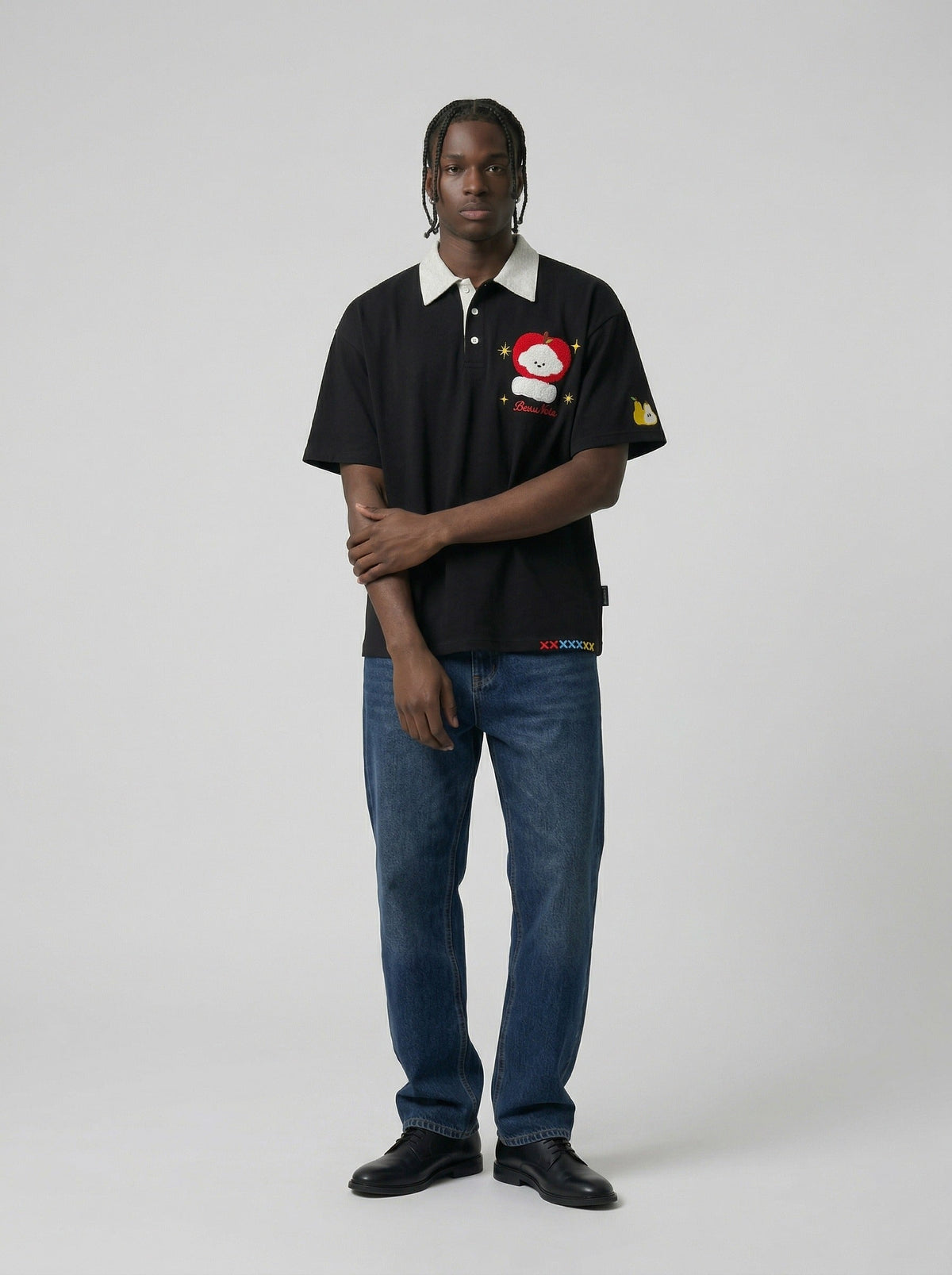 Poloshirt mit Cartoon-Stickerei – lockere Passform