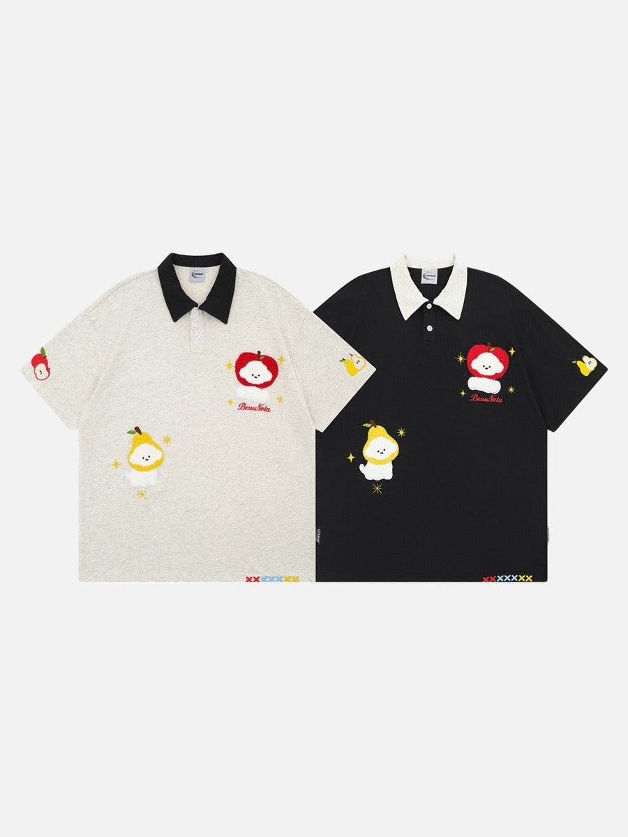 Poloshirt mit Cartoon-Stickerei – lockere Passform