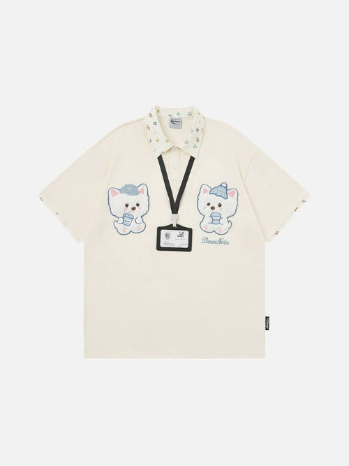Besticktes Cartoon-Poloshirt — Kurzarm - Aprikosenfarbe / S
