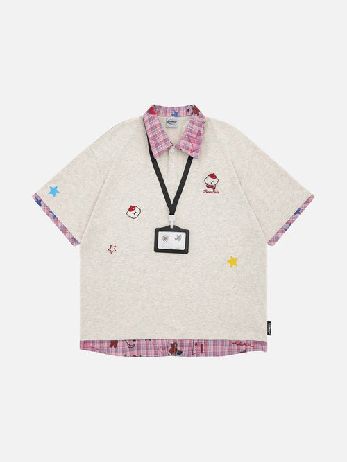 Cartoon-Graphic Layered Polo Shirt - Beige / S